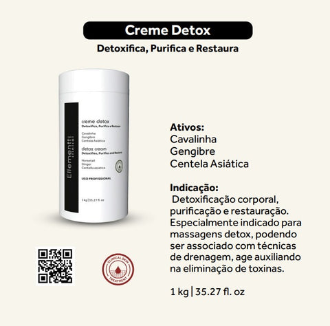 CREME DE MASSAGEM DETOX BY NAZARE SANTOS- ELLEMENTTI GORDURA LOCALIZADA , CELULITE E DRENAGEM LINFATICA